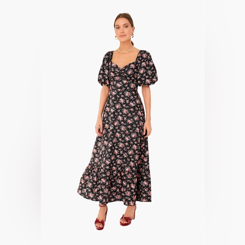 Tuckernuck || Hyacinth House Seaport Midi Maxi Dress‎ Tie Back Black Floral XS